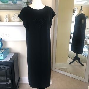 Vintage Ellen Tracy Black Beaded Shift Dress Size 10 Minimalist USA